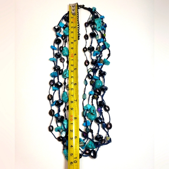 Park Lane Blue Turquoise and Fresh Water Pearl Multi-Strand Necklace - Picture 9 of 9